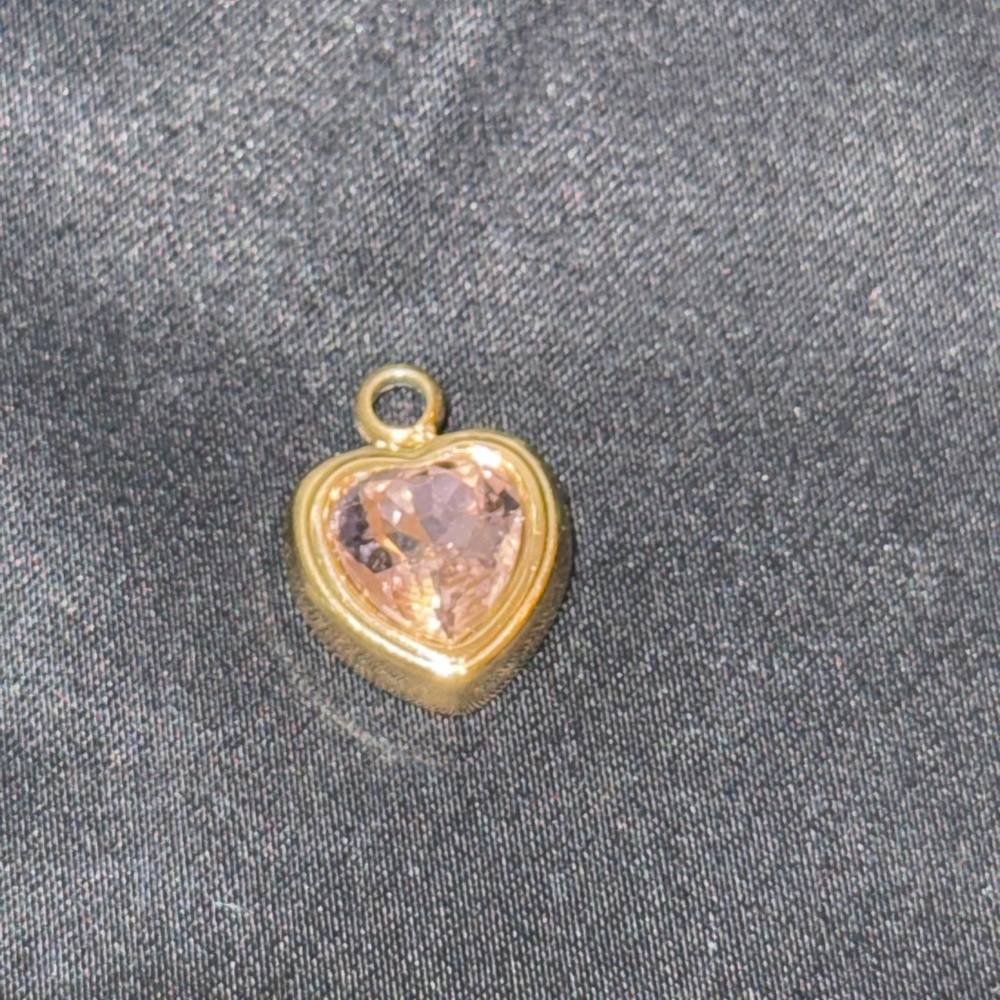 NEW- Heart Charm in Plated Gold & Pink Crystal